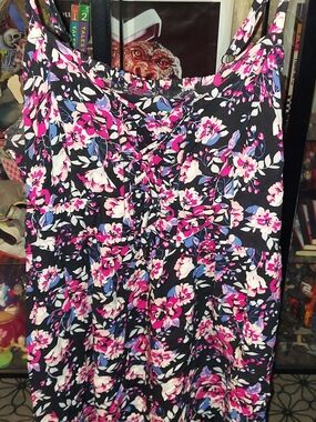 torrid Black Floral Sundress with Pink and White Blossoms
